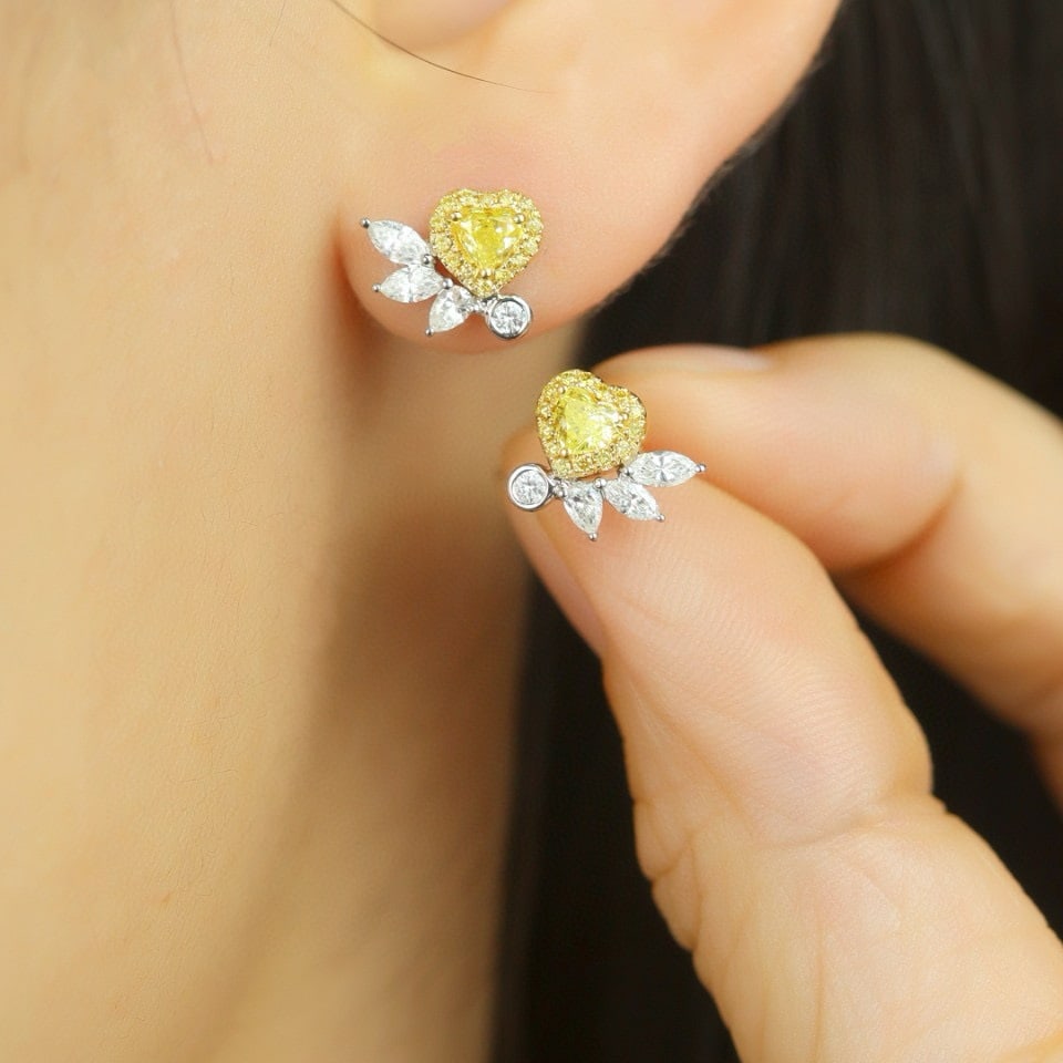 14k Gold 0.72 Ctw Natural Yellow Diamond & Diamond Earrings - 2