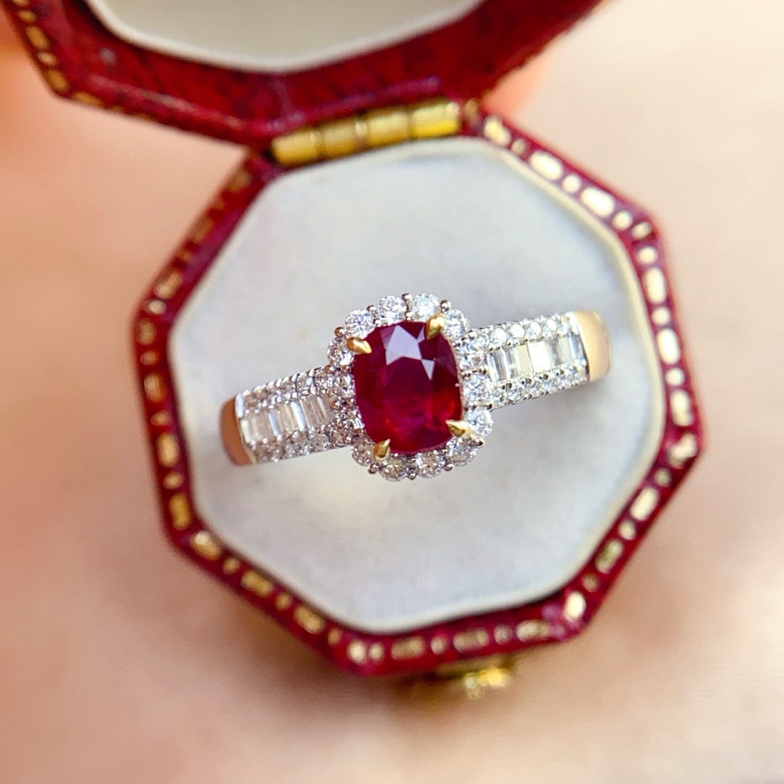 14k Gold 1.10 Ct Vivid Red Natural Ruby & Diamond Ring - 2