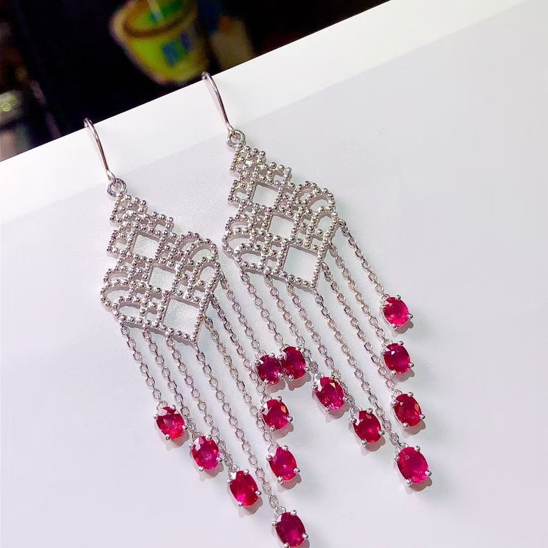 14k Gold 3.60 Ct Natural Ruby Earrings - 2