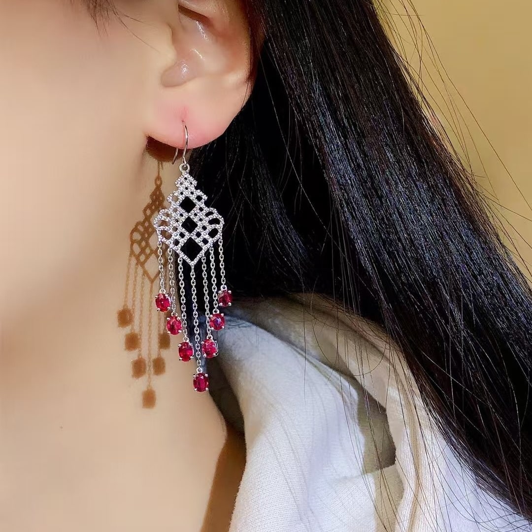 14k Gold 3.60 Ct Natural Ruby Earrings - 3