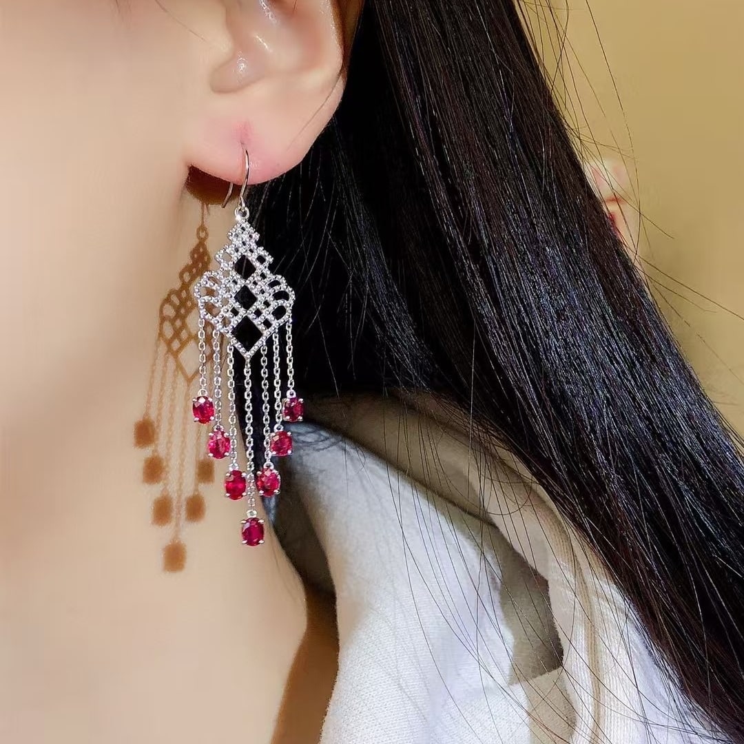 14k Gold 3.60 Ct Natural Ruby Earrings - 4