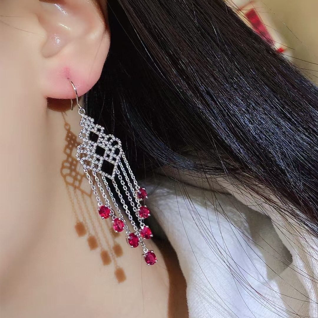 14k Gold 3.60 Ct Natural Ruby Earrings - 5