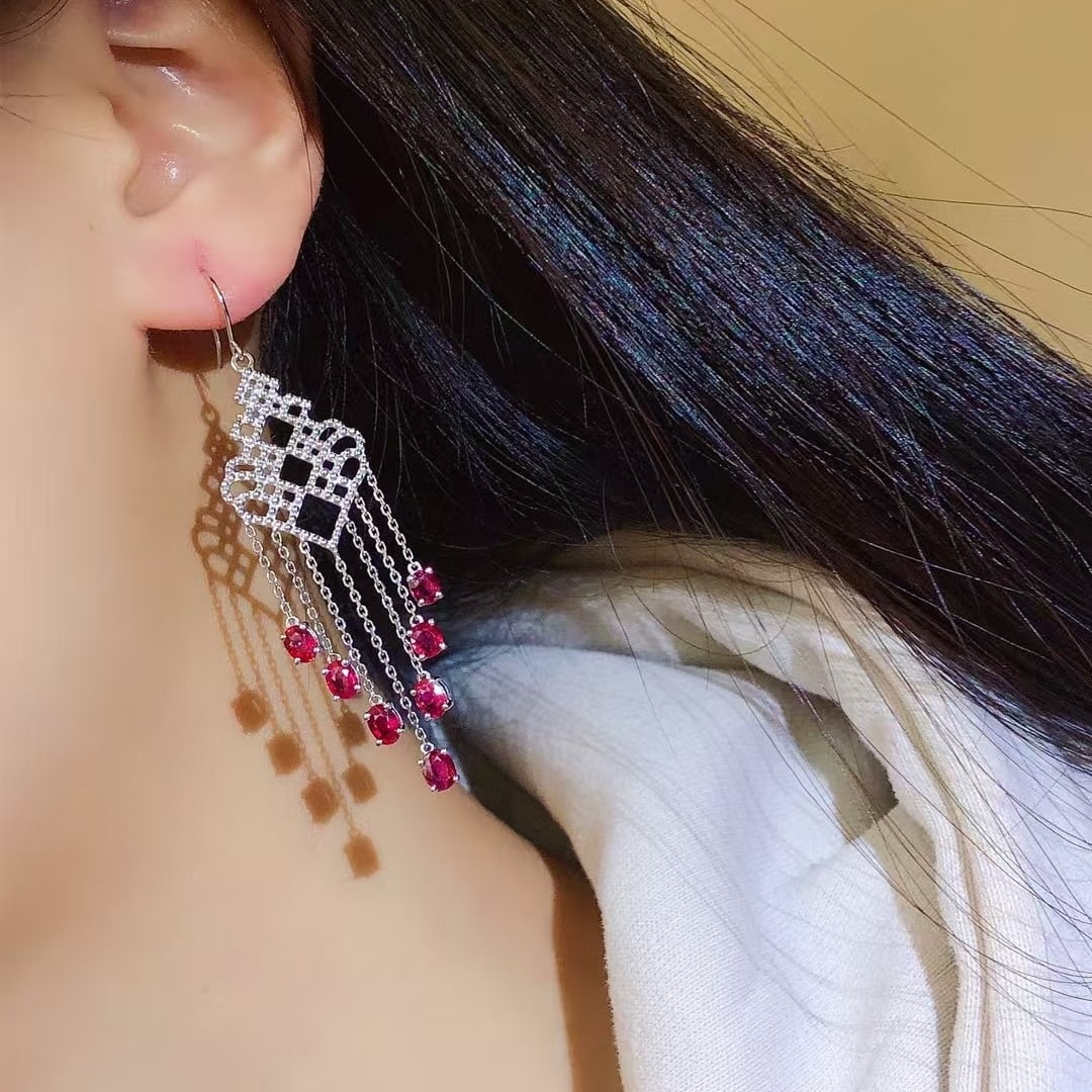 14k Gold 3.60 Ct Natural Ruby Earrings - 6