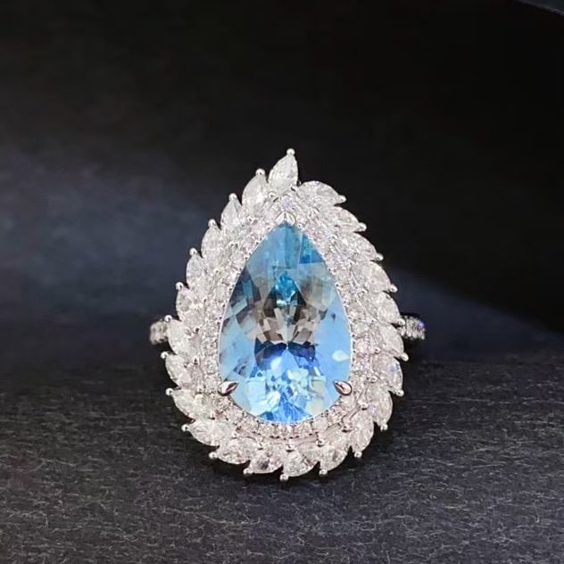 14k Gold 5.48 Ctw Natural Aquamarine & Diamond Ring/pendant( Without Chain ) (1 of 5)