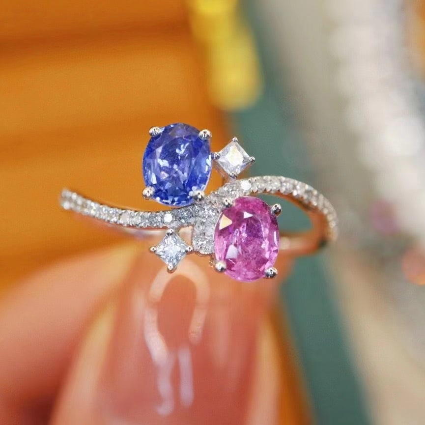 14k Gold 1.14 Ctw Natural Sapphire & Diamond & Toi Et Moi Ring: Ref:230969018 // gold content:14k gold // ring size:7. 25us // // main gemstone:sapphire // shape:oval // carat weight:1. 05ct // color:color // treatment:natural // // adjacent gemstone 2 :