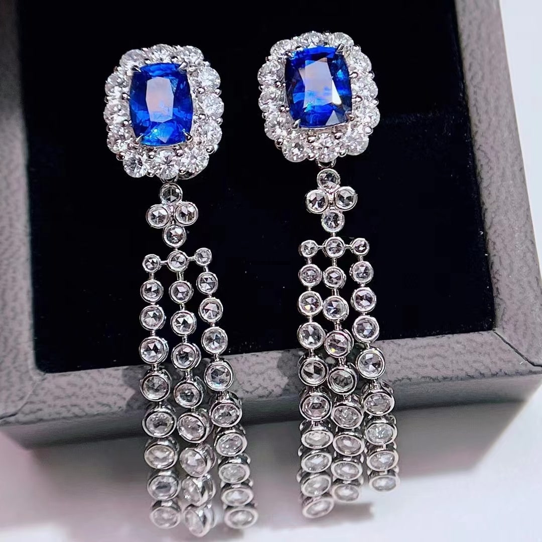 14k Gold 7.07 Ctw Natural Sapphire & Diamond Earrings (1 of 6)