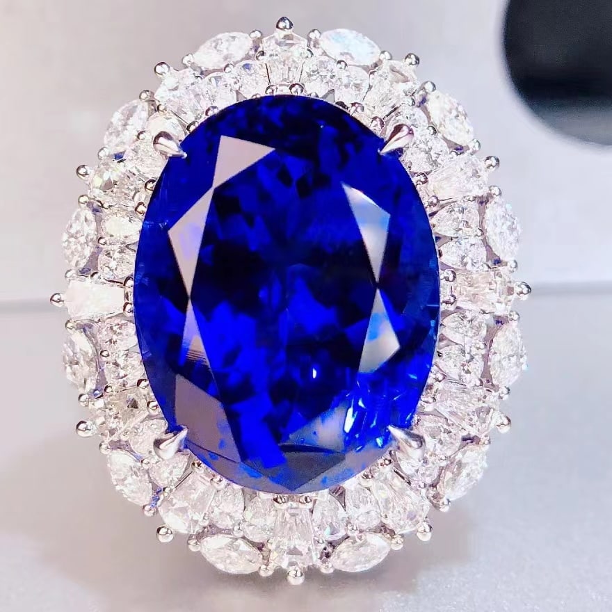 14k Gold 20.40 Ctw Vivid Blue Natural Tanzanite & Diamond Ring/pendant( Without Chain ) (1 of 8)