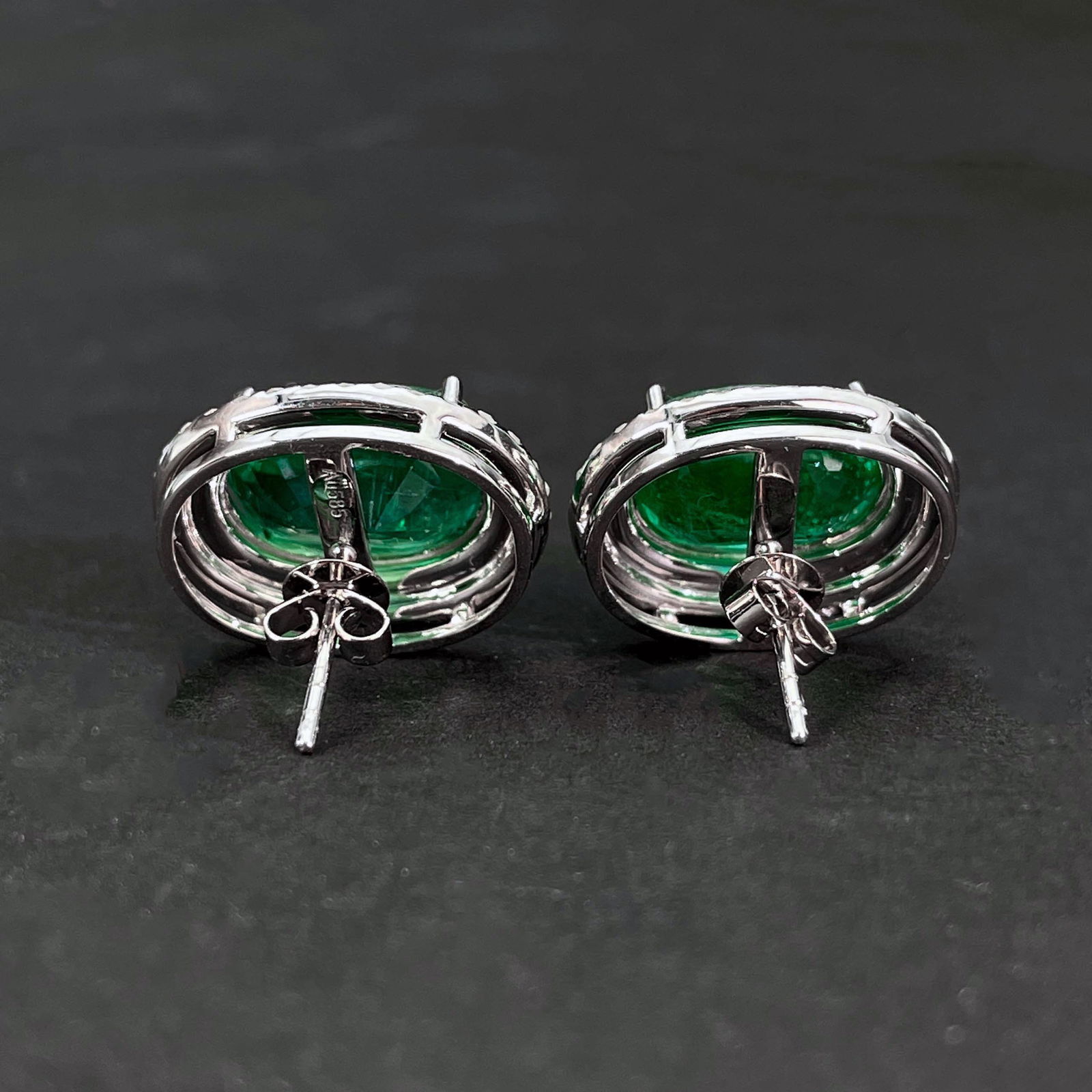 14k Gold 9.8 Ctw Vivid Green Natural Emerald & Diamond Earrings - 4