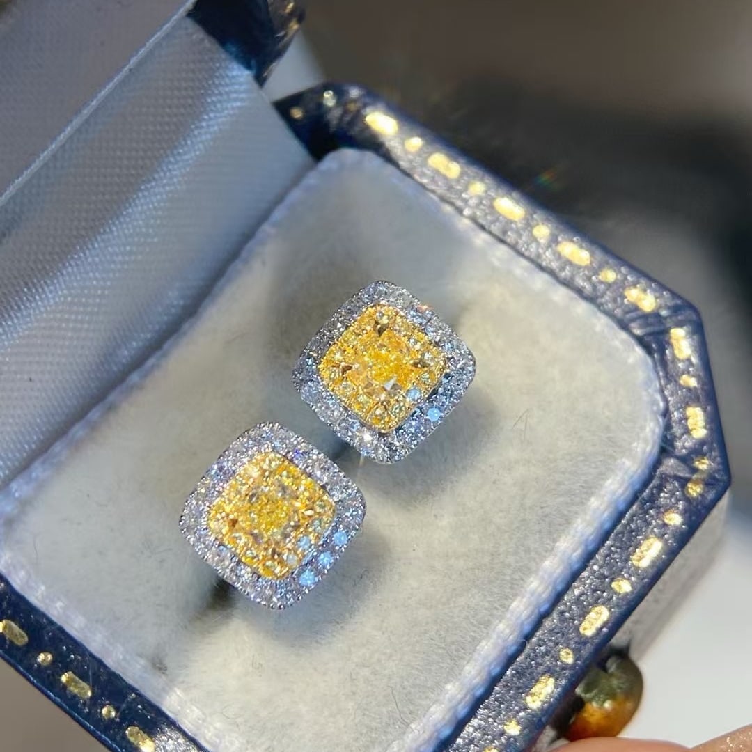 14k Gold 0.40 Ctw Natural Yellow Diamond & Diamond Earrings - 2