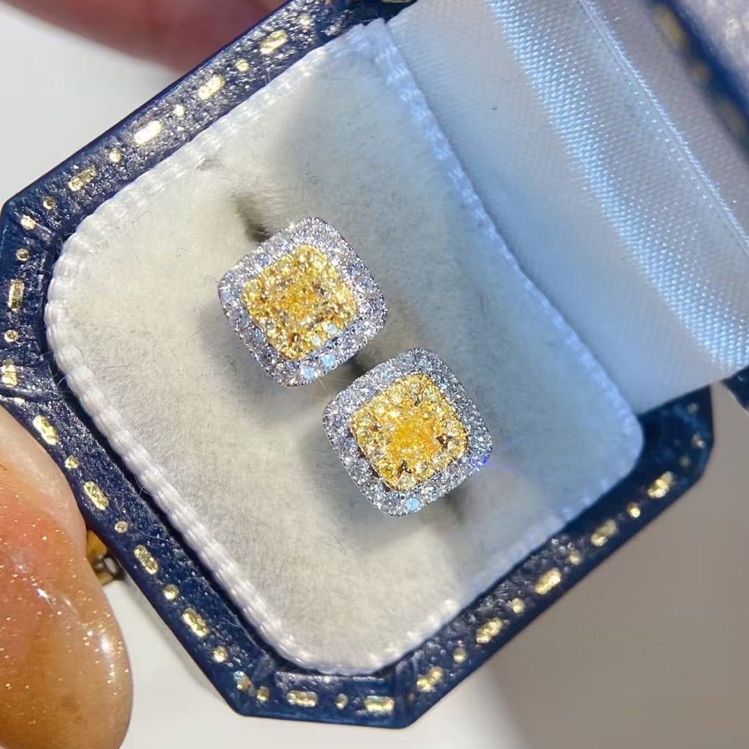 14k Gold 0.40 Ctw Natural Yellow Diamond & Diamond Earrings - 3