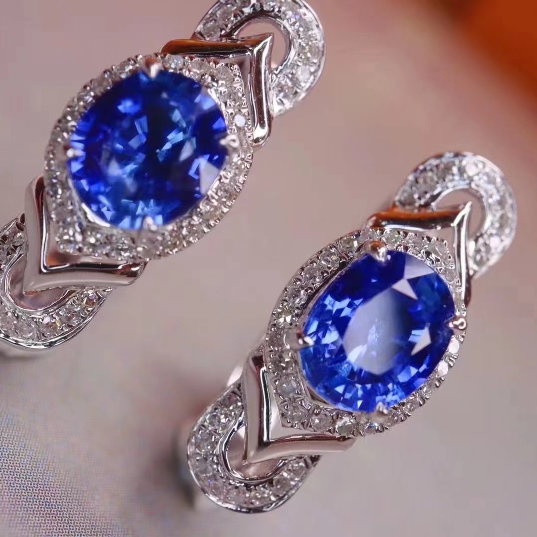14k Gold 1.96 Ctw Natural Sapphire & Diamond Earrings - 2