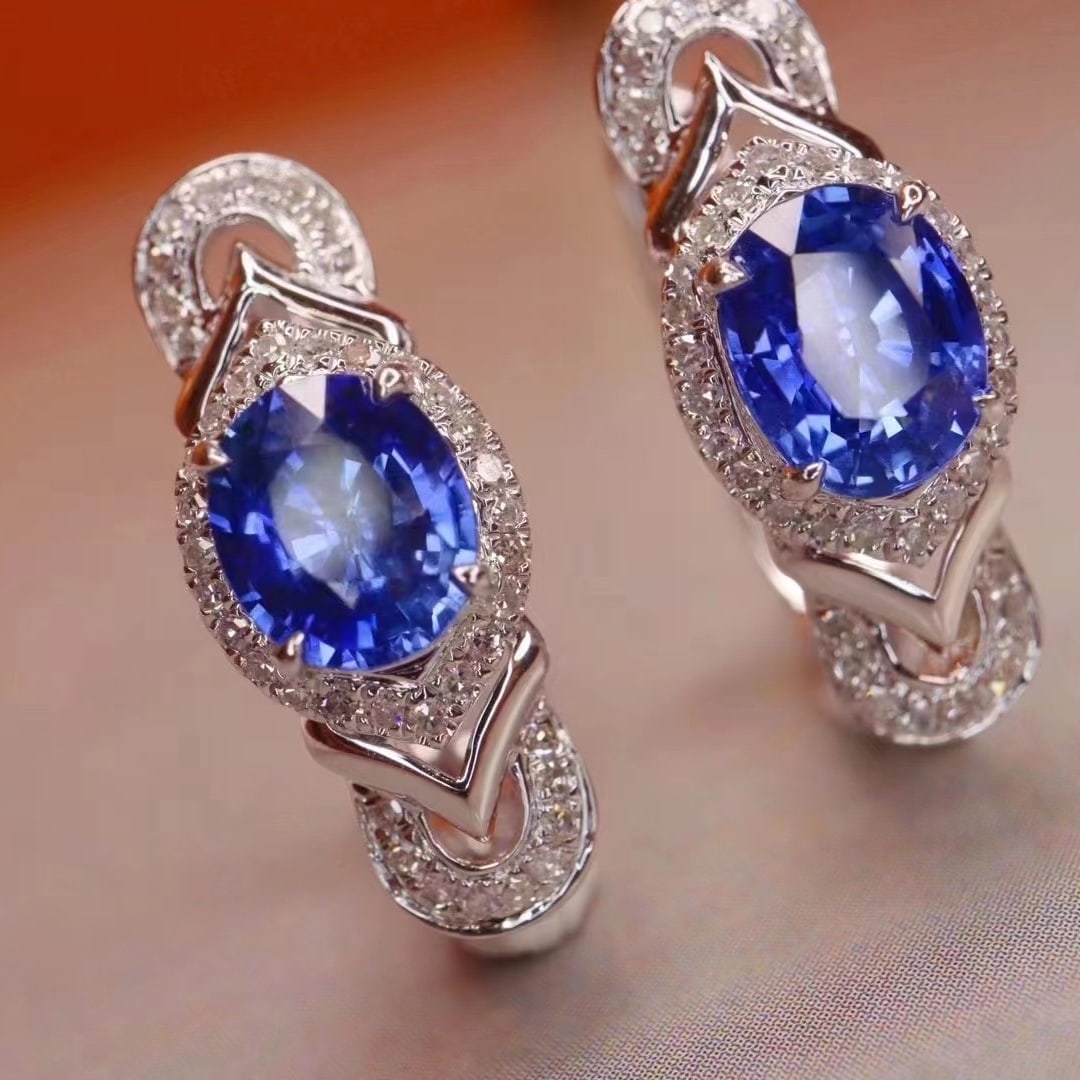 14k Gold 1.96 Ctw Natural Sapphire & Diamond Earrings - 3
