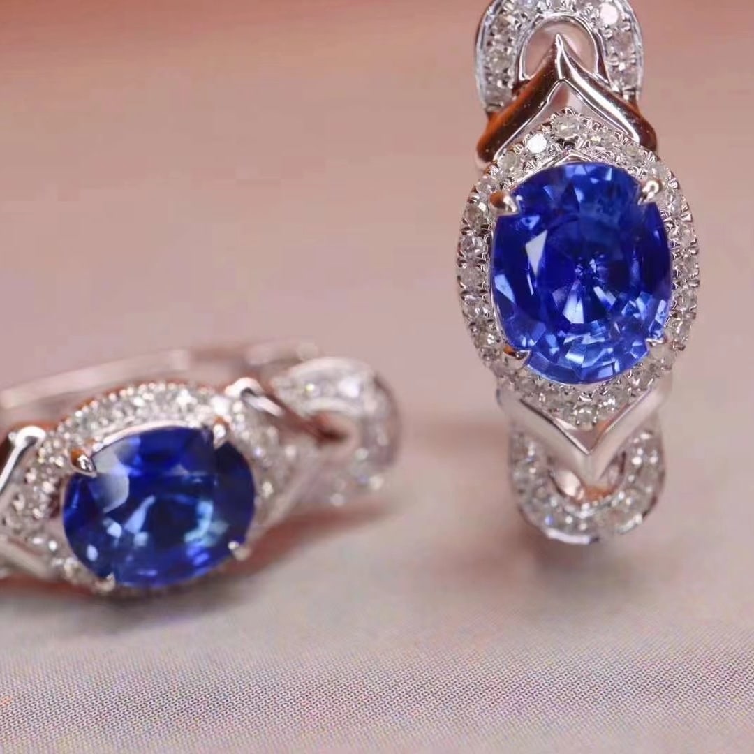 14k Gold 1.96 Ctw Natural Sapphire & Diamond Earrings - 4