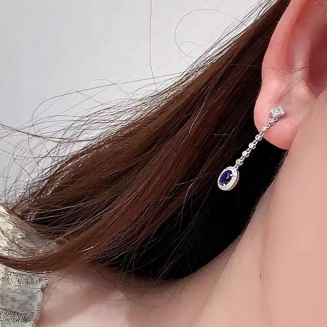 14k Gold 1.53 Ctw Natural Sapphire & Diamond Earrings - 5