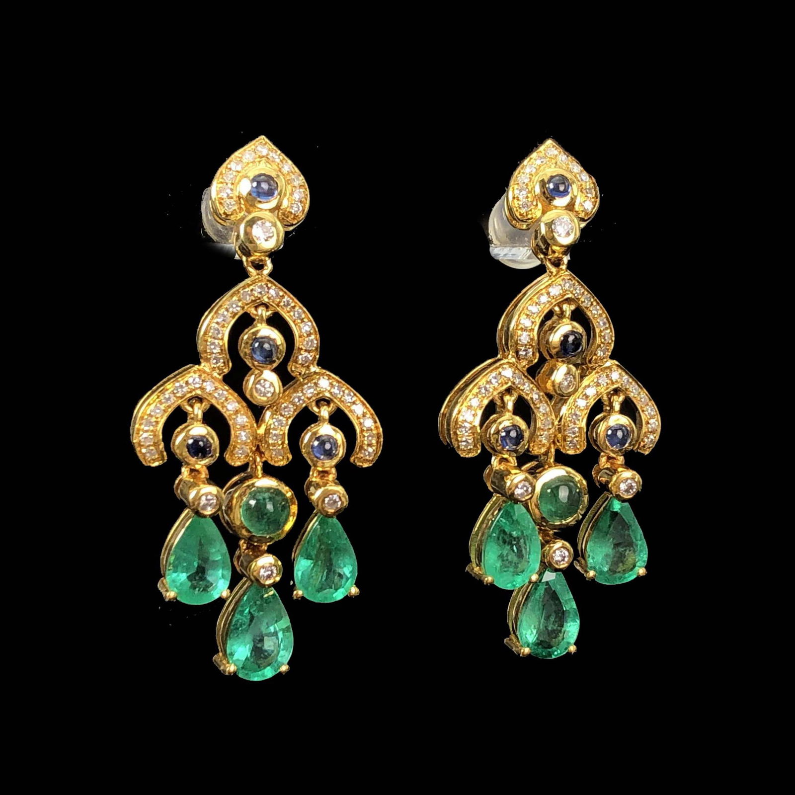 14k Gold 3.71 Ctw Natural Emerald & Diamond Earrings - 2