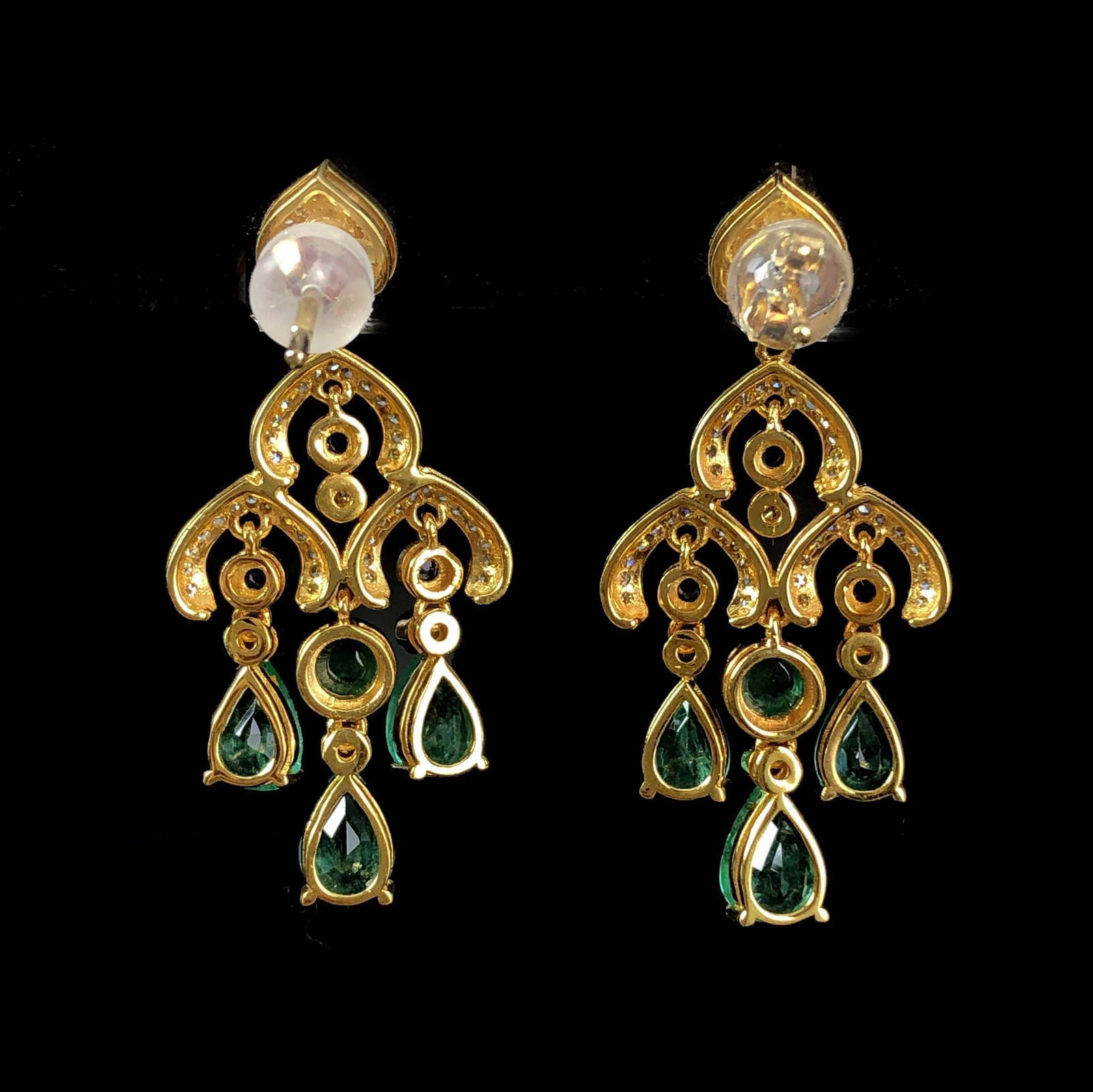 14k Gold 3.71 Ctw Natural Emerald & Diamond Earrings - 5