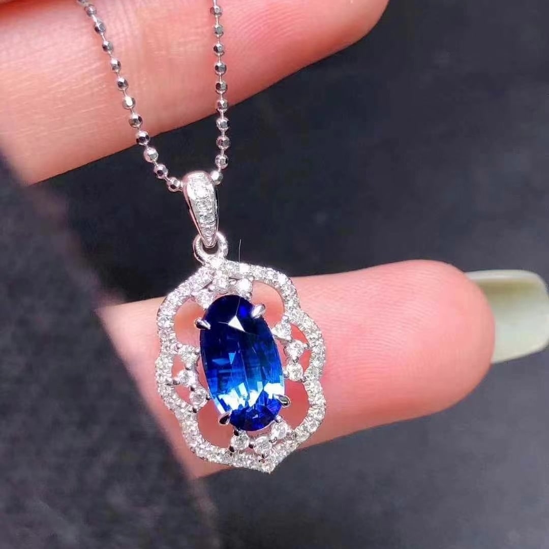 14k Gold 1.78 Ctw Natural Sapphire & Diamond Pendant( Without Chain ): Ref:230969152 // gold content:14k gold // main gemstone:sapphire // shape:oval // carat weight:1. 50ct // color:blue // treatment:natural // // adjacent gemstone 2 : diamond // shape:round // carat we