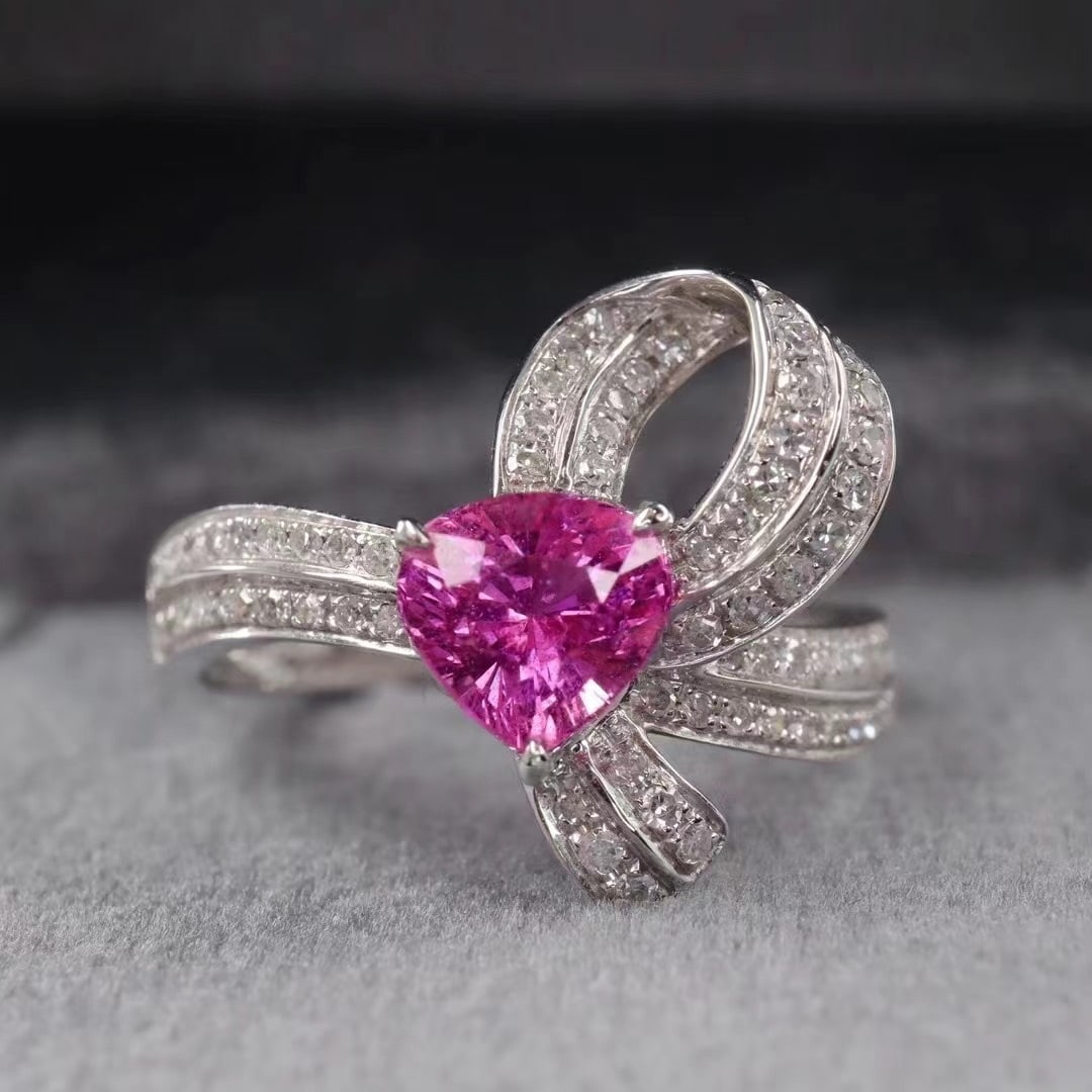 14k Gold 1.50 Ctw Natural Sapphire & Diamond Ring: Ref:230969155 // gold content:14k gold // ring size:7. 25us // // main gemstone:sapphire // shape:pear // carat weight:1. 2ct // color:pink // treatment:natural // // adjacent gemstone 2 : diamond