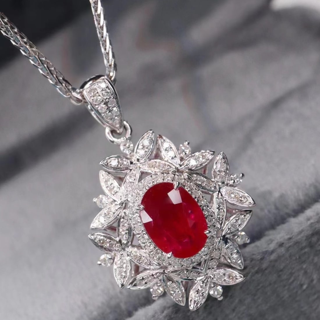 14k Gold 1.40 Ctw Natural Ruby & Diamond Pendant( Without Chain ): Ref:230969158 // gold content:14k gold // main gemstone:ruby // shape:oval // carat weight:1. 1ct // color:pigeonblood red // treatment:natural // // adjacent gemstone 2 : diamond // shape:round // ca