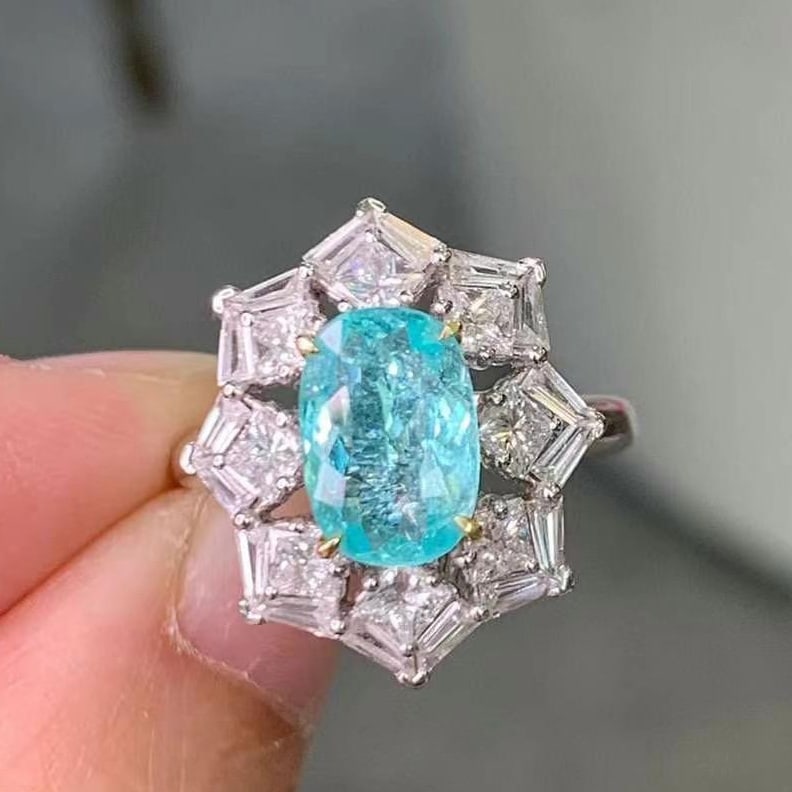 14k Gold 4.13 Ctw Natural Paraiba Tourmaline & Diamond Ring/pendant( Without Chain ): Ref:230969178 // gold content:14k gold // ring size:7. 25us // // main gemstone:paraiba tourmaline // shape:cushion // carat weight:1. 81ct // color:blue // treatment:natural // // adjacent