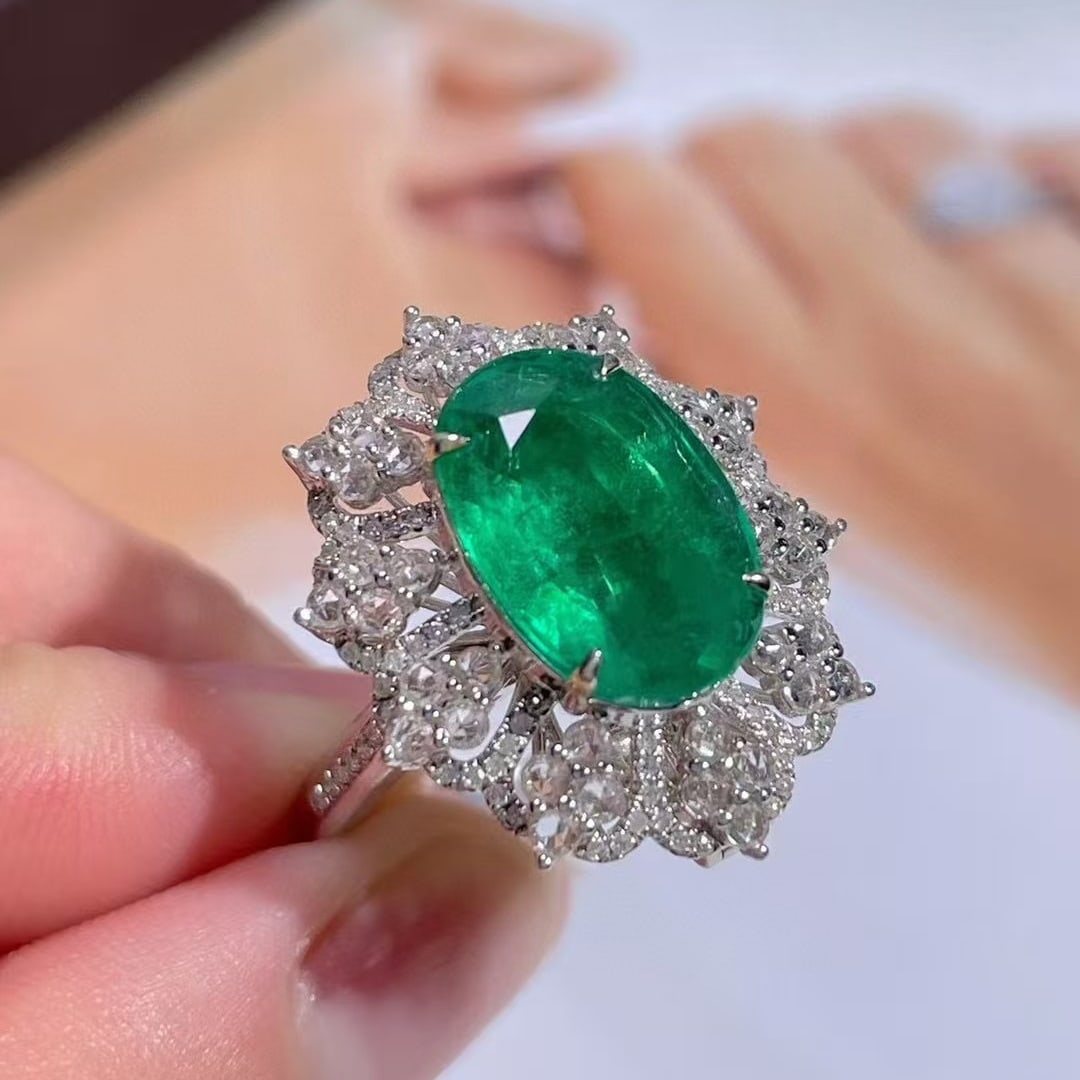 14k Gold 4.7 Ct Natural Emerald & Diamond & Sapphire Ring/pendant( Without Chain ): Ref:230969180 // gold content:14k gold // ring size:7. 25us // // main gemstone:emerald // shape:oval // carat weight:4. 7ct // color:green // treatment:natural // // adjacent gemstone 2 : diamond