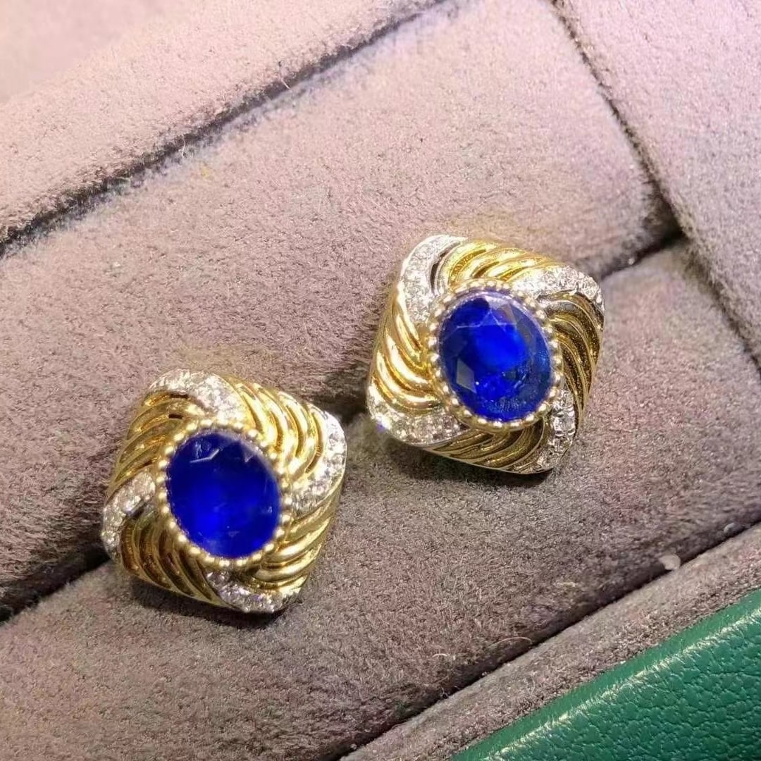 14k Gold 1.12 Ctw Natural Sapphire & Diamond Earrings - 2