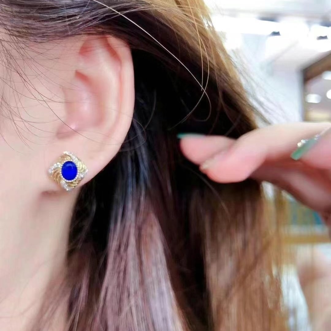 14k Gold 1.12 Ctw Natural Sapphire & Diamond Earrings - 3