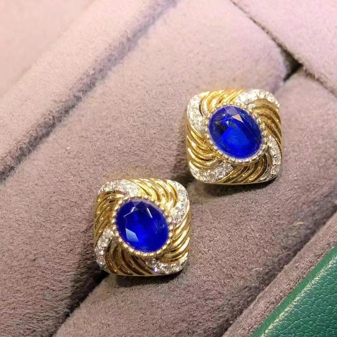 14k Gold 1.12 Ctw Natural Sapphire & Diamond Earrings - 4