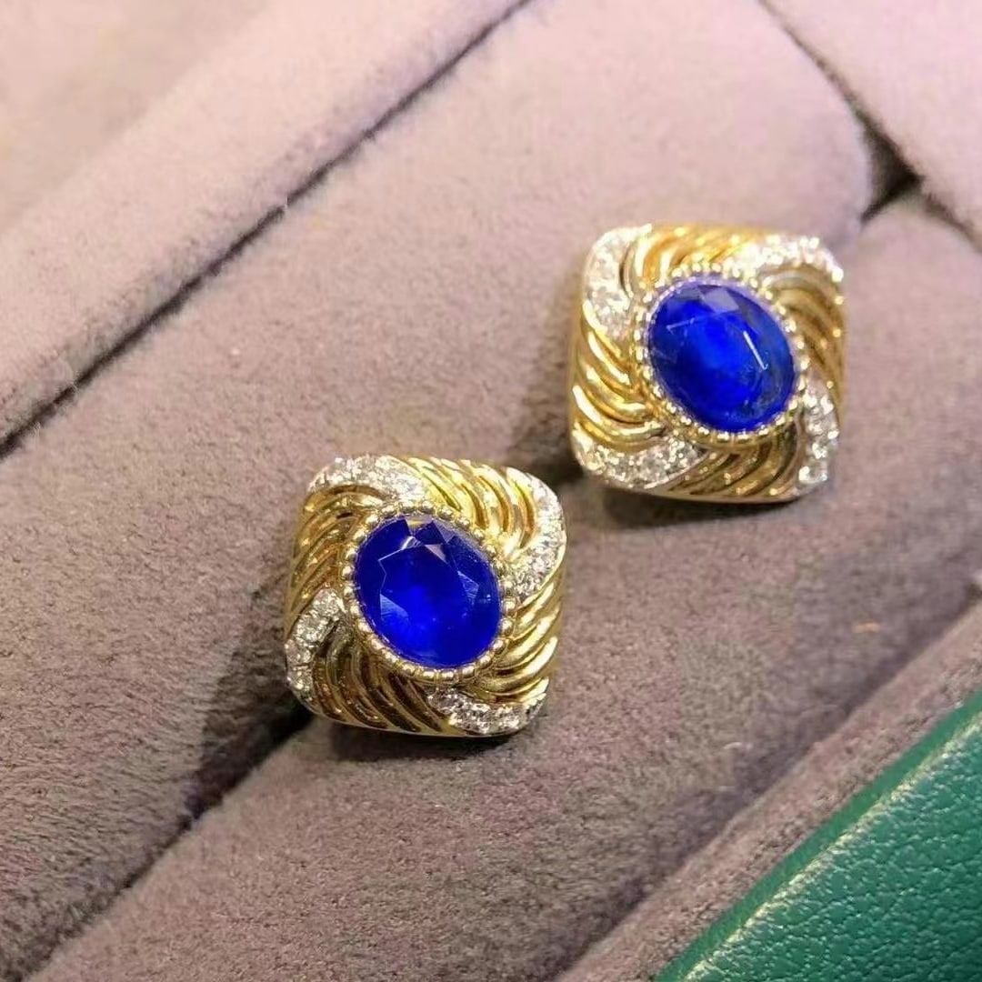 14k Gold 1.12 Ctw Natural Sapphire & Diamond Earrings - 5