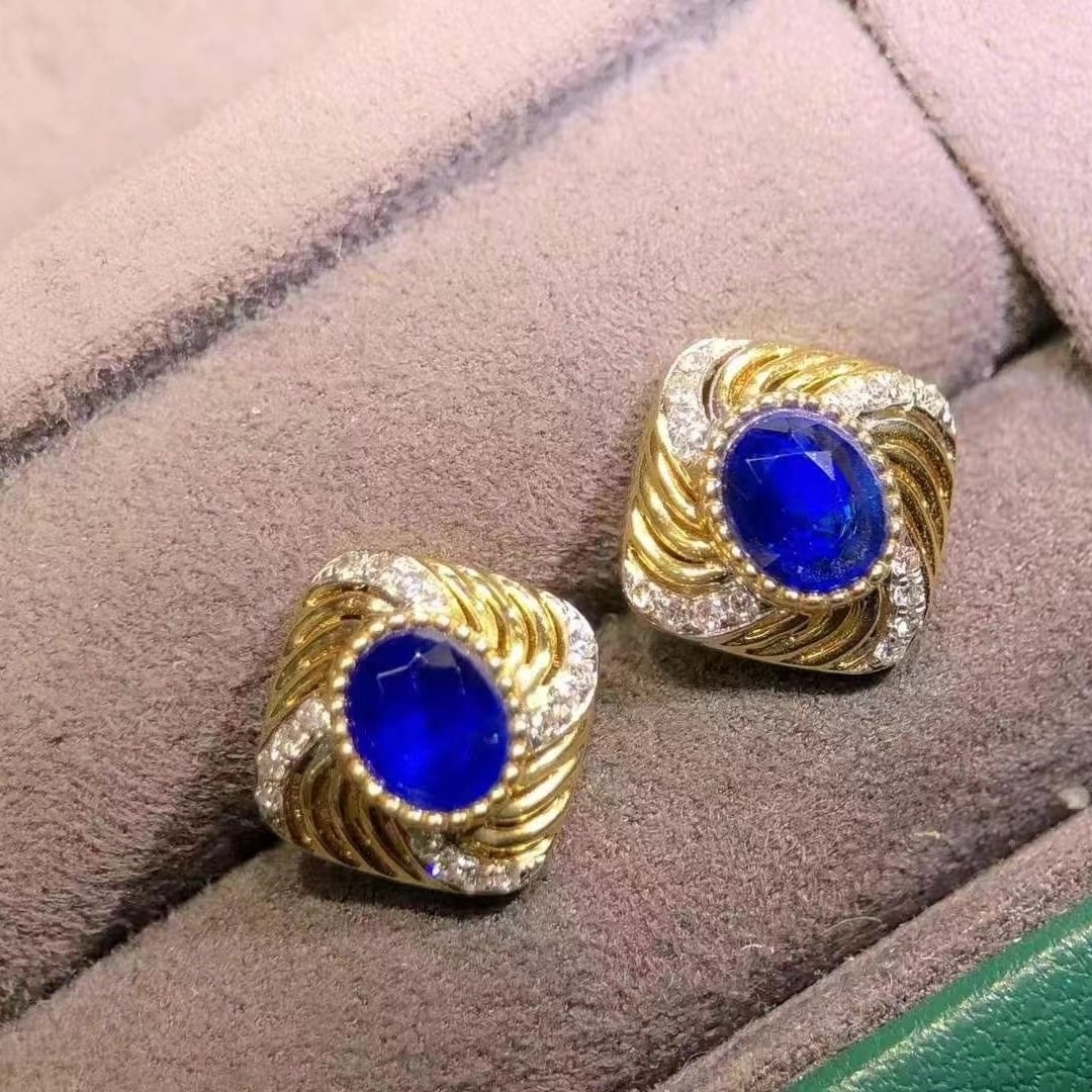 14k Gold 1.12 Ctw Natural Sapphire & Diamond Earrings - 6