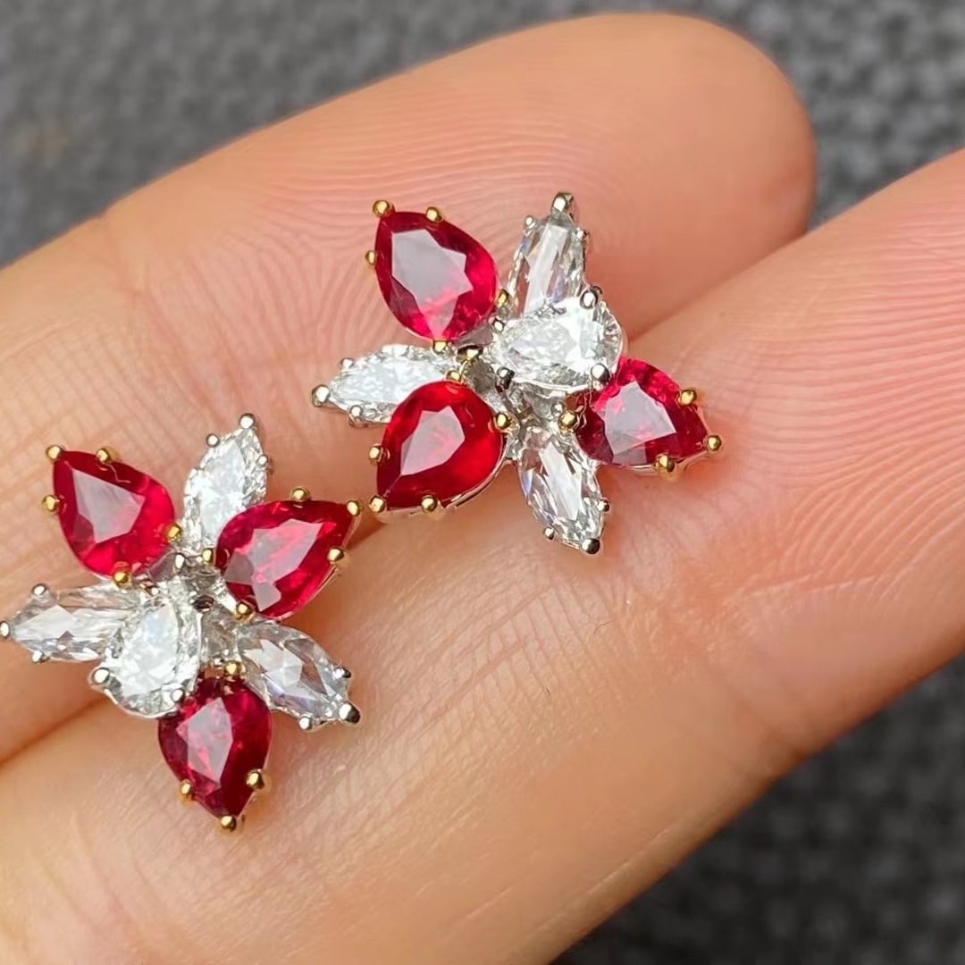 14k Gold 2.49 Ctw Natural Ruby & Diamond Earrings (1 of 7)