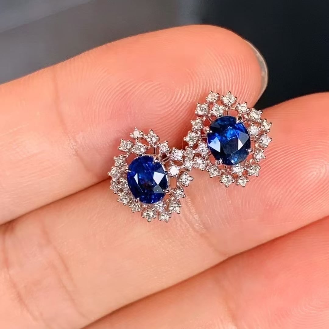 14k Gold 1.68 Ctw Natural Sapphire & Diamond Earrings - 2
