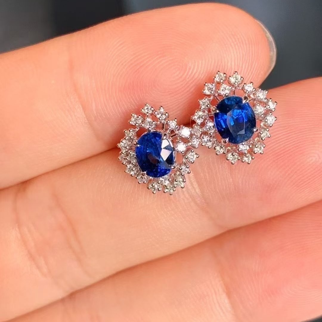 14k Gold 1.68 Ctw Natural Sapphire & Diamond Earrings - 3
