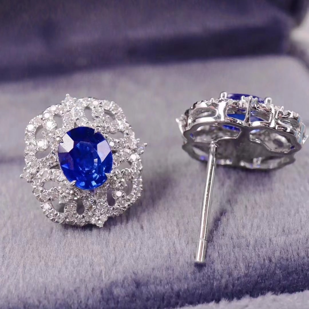 14k Gold 2.12 Ctw Natural Sapphire & Diamond Earrings - 2