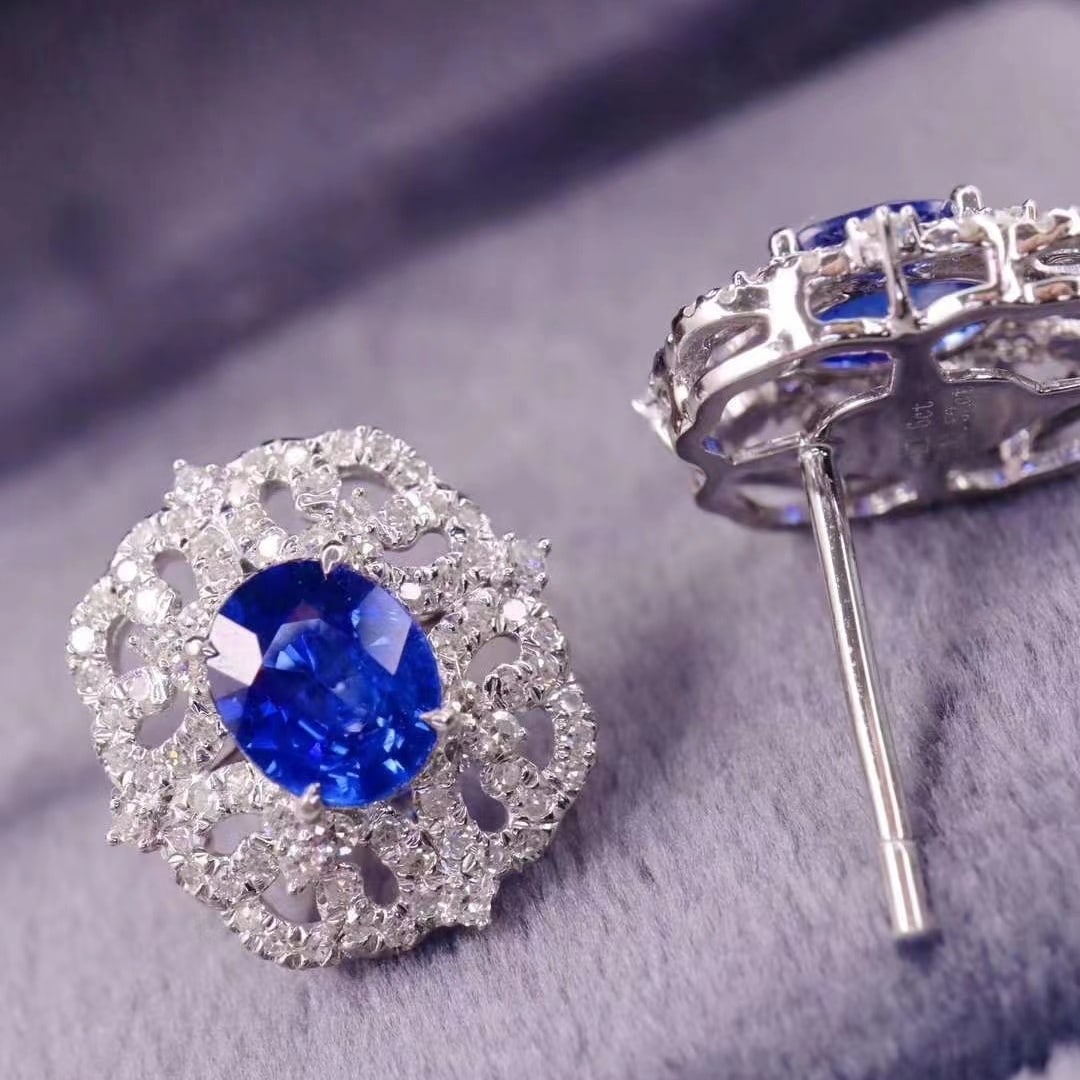 14k Gold 2.12 Ctw Natural Sapphire & Diamond Earrings - 3