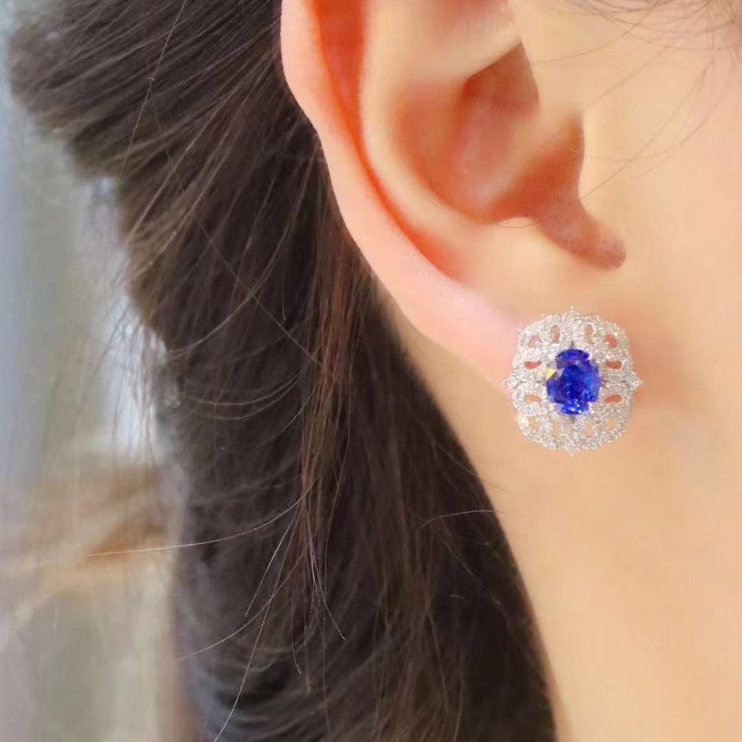 14k Gold 2.12 Ctw Natural Sapphire & Diamond Earrings - 4