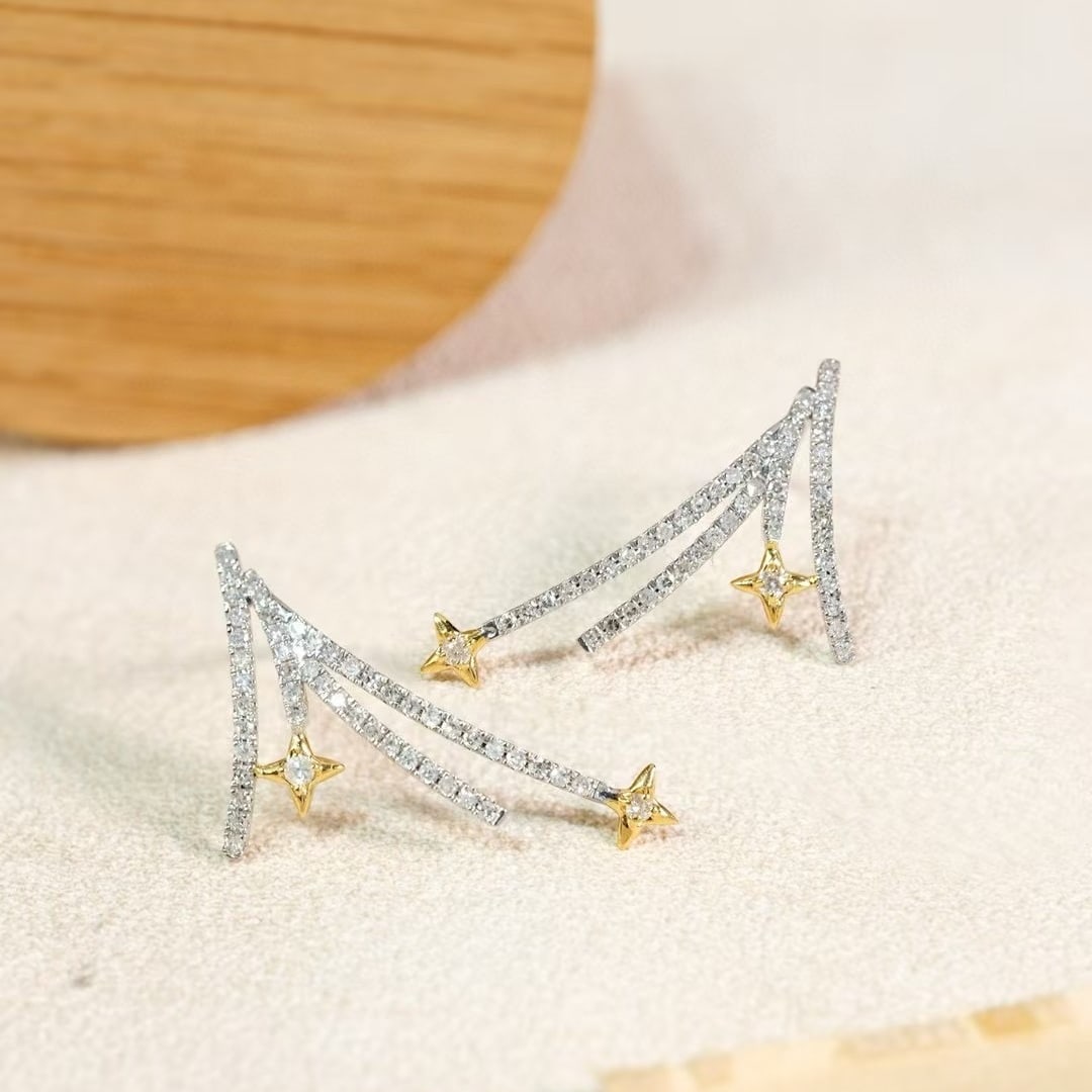 14k Gold 0.56 Ct Natural H Diamond Earrings: Ref:230969216 // gold content:14k gold // main gemstone:diamond // shape:round // carat weight:0. 56ct // clarity grade:vs-si // color:h // treatment:natural // cut grade:g // Condition: NewLow