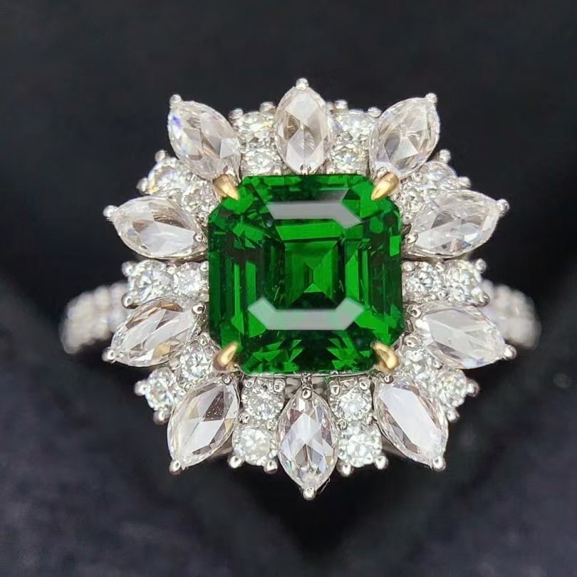 14k Gold 3.07 Ctw Vivid Green Natural Tsavorite & Diamond Ring/pendant( Without Chain ): Ref:230969228 // gold content:14k gold // ring size:7. 25us // // main gemstone:tsavorite // shape:octagonal // carat weight:2. 01ct // color:vivid green // treatment:natural // // adjacent