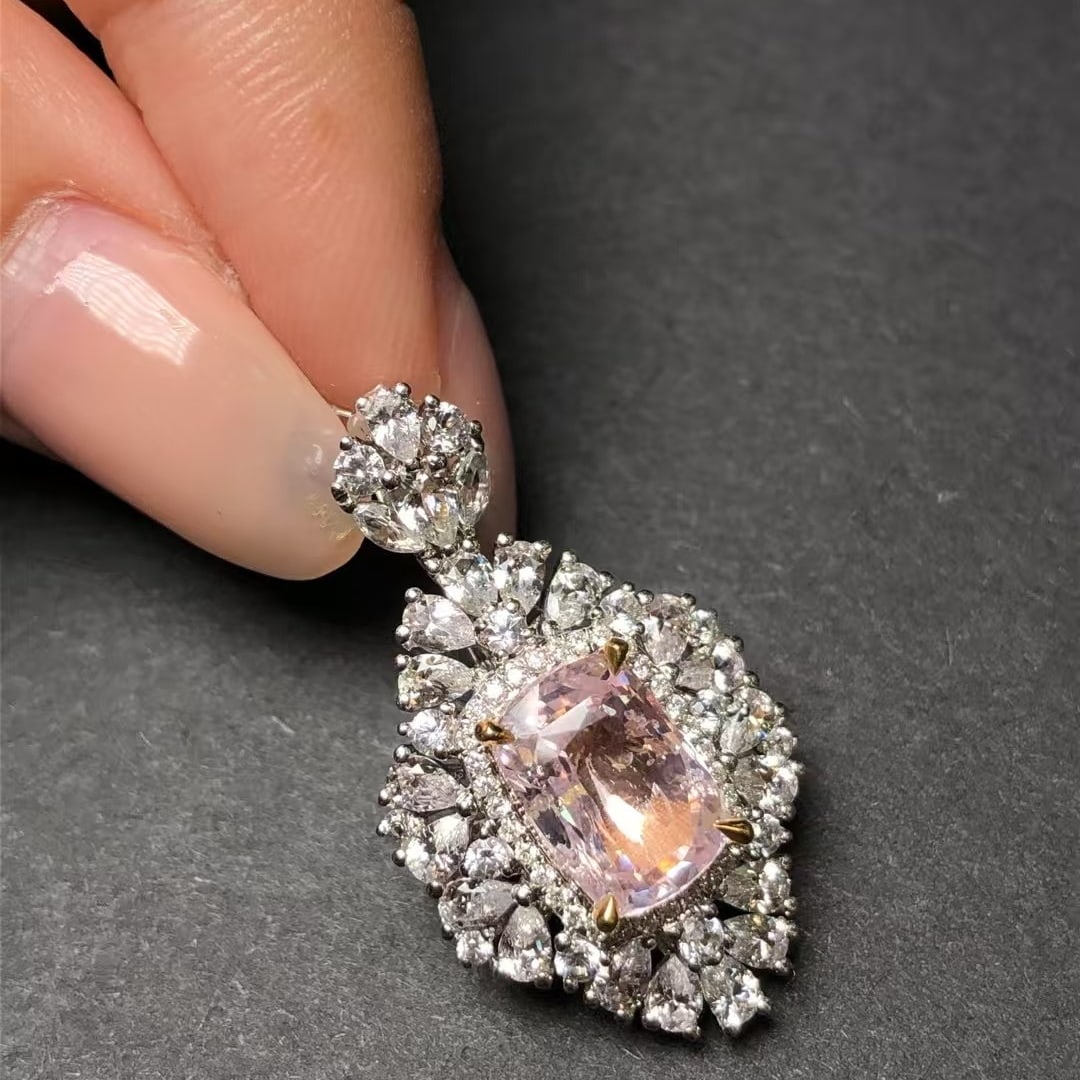 14k Gold 4.51 Ctw Natural Padparadscha Sapphire & Sapphire Pendant( Without Chain ) - 2