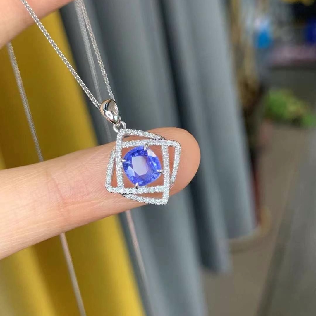 14k Gold 1.33 Ct Natural Sapphire & Diamond Pendant( Without Chain ) - 2