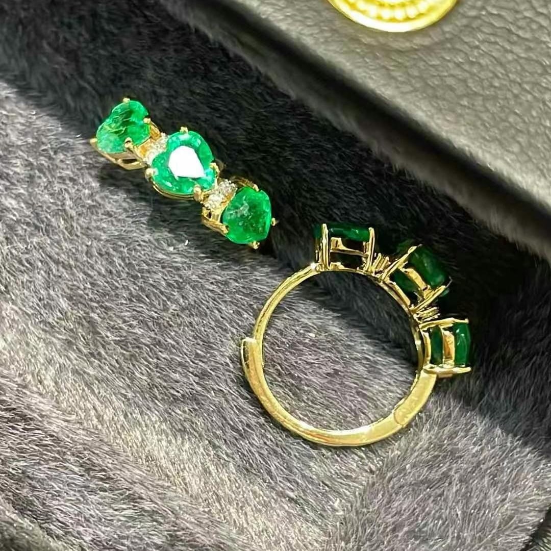 14k Gold 2 Ct Natural Emerald & Diamond Earrings - 4