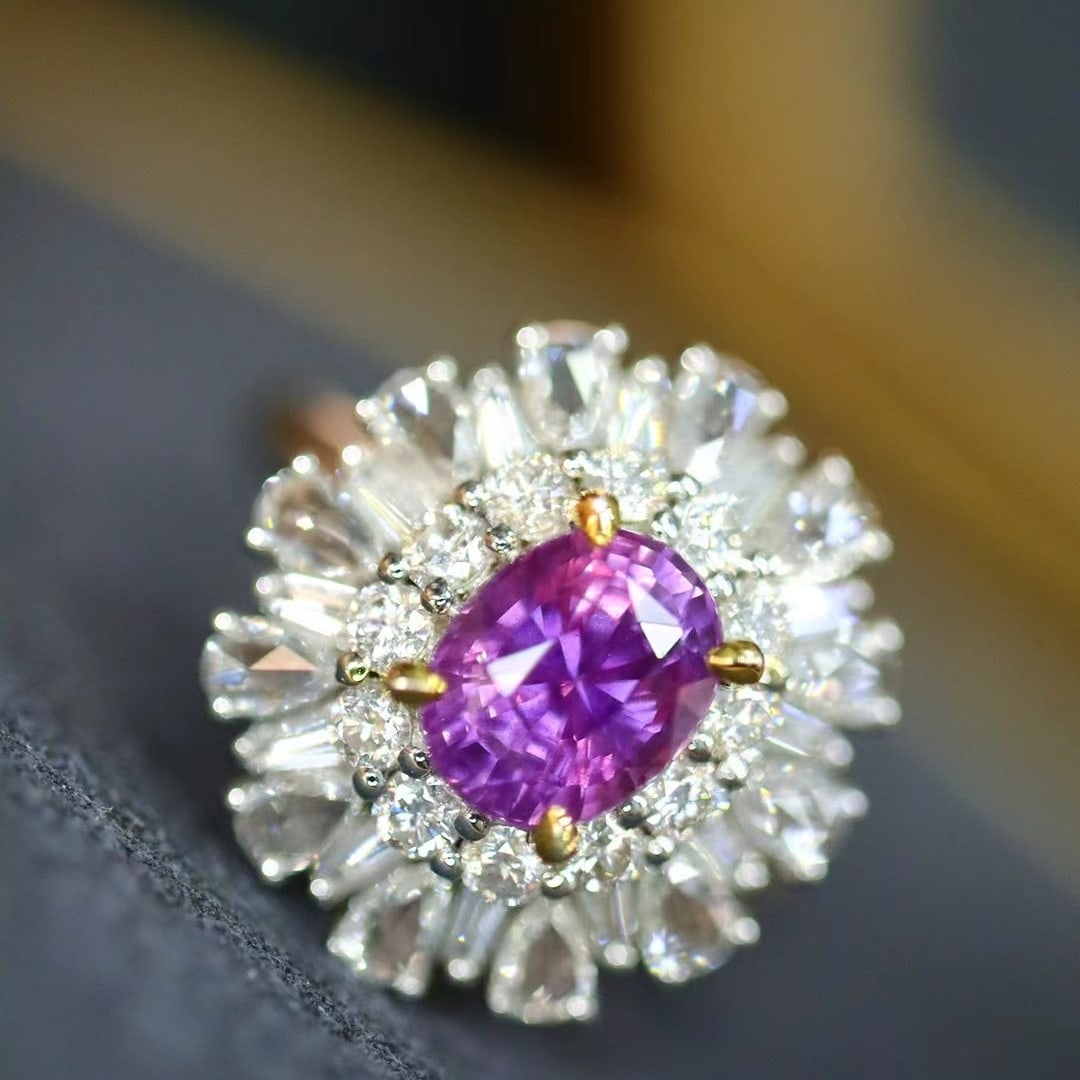 14k Gold 3.47 Ctw Natural Sapphire & Diamond Ring: Ref:230969242 // gold content:14k gold // ring size:7. 25us // // main gemstone:sapphire // shape:oval // carat weight:2. 06ct // color:purple // treatment:natural // // adjacent gemstone 2 :