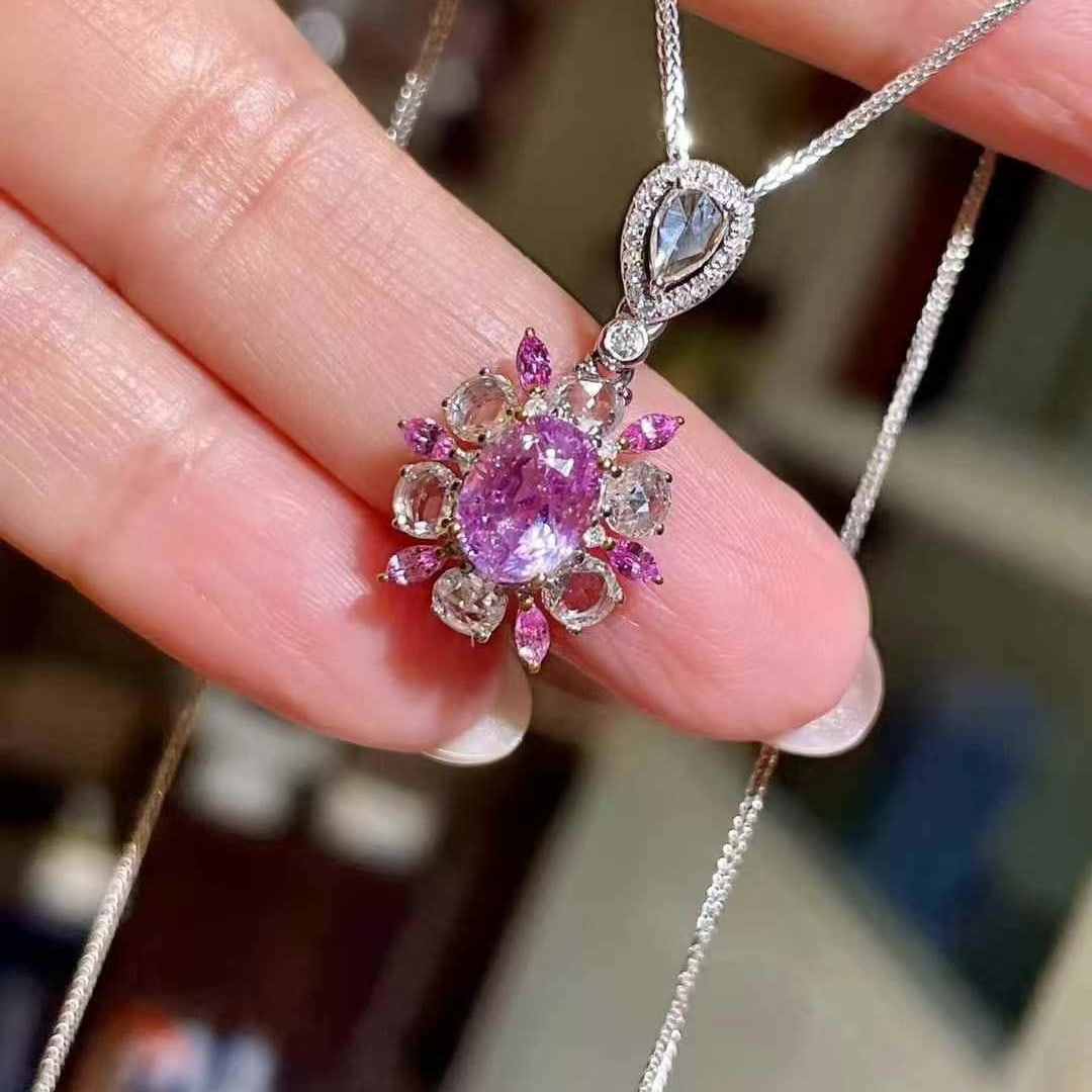 14k Gold 2.96 Ctw Natural Sapphire & Diamond Pendant( Without Chain ) - 3