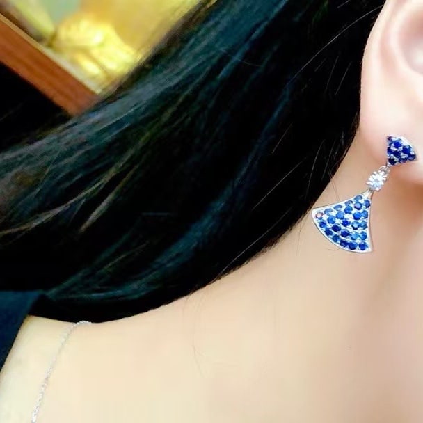 14k Gold 2.15 Ct Natural Sapphire & Diamond Earrings - 3