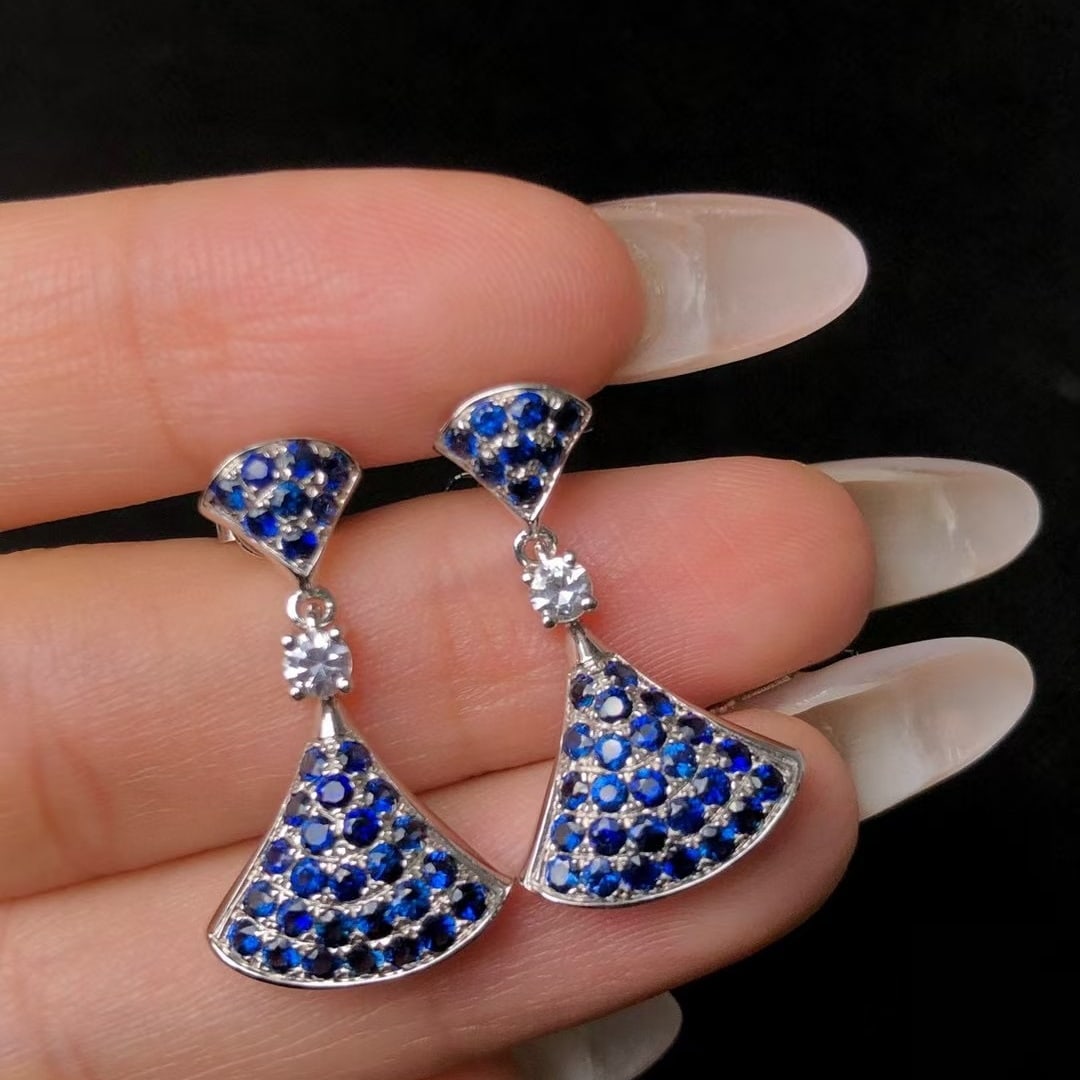 14k Gold 2.15 Ct Natural Sapphire & Diamond Earrings - 4