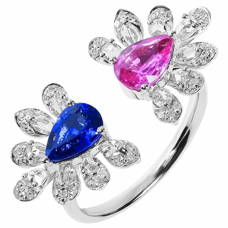 14k Gold 2.24 Ctw Natural Sapphire & Diamond & Toi Et Moi Ring: Ref:230970006 // gold content:14k gold // ring size:7. 25us // // main gemstone:sapphire // shape:pear // carat weight:1. 66ct // color:color // treatment:natural // // adjacent gemstone 2 :