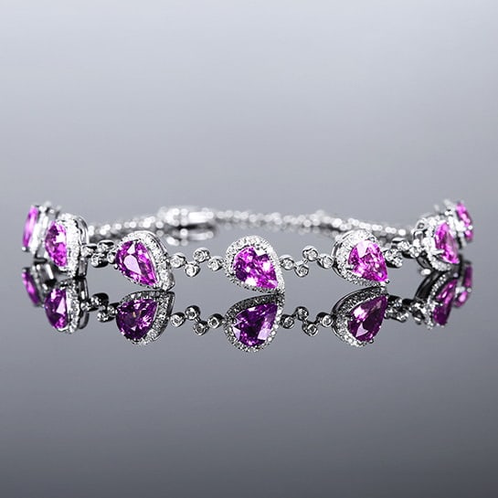 14k Gold 5.32 Ctw Natural Sapphire & Diamond Bracelet: Ref:230970032 // gold content:14k gold // main gemstone:sapphire // shape:pear // carat weight:4. 68ct // color:purple // treatment:natural // // adjacent gemstone 2 : diamond // number of