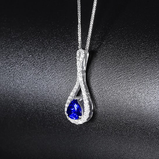 14k Gold 1.46 Ctw Natural Sapphire & Diamond Pendant( Without Chain ) - 2