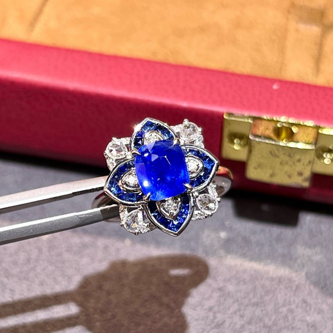 14k Gold 2.43 Ctw Natural Sapphire & Diamond Ring/pendant( Without Chain ): Ref:230970071 // gold content:14k gold // ring size:7. 25us // // main gemstone:sapphire // shape:cushion // carat weight:2. 03ct // color:royal blue // treatment:natural // // adjacent gemstone 2