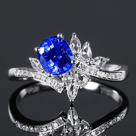 14k Gold 1.40 Ctw Natural Sapphire & Diamond Ring: Ref:230970078 // gold content:14k gold // ring size:7. 25us // // main gemstone:sapphire // shape:oval // carat weight:1. 16ct // color:royal blue // treatment:natural // // adjacent gemstone 2 :